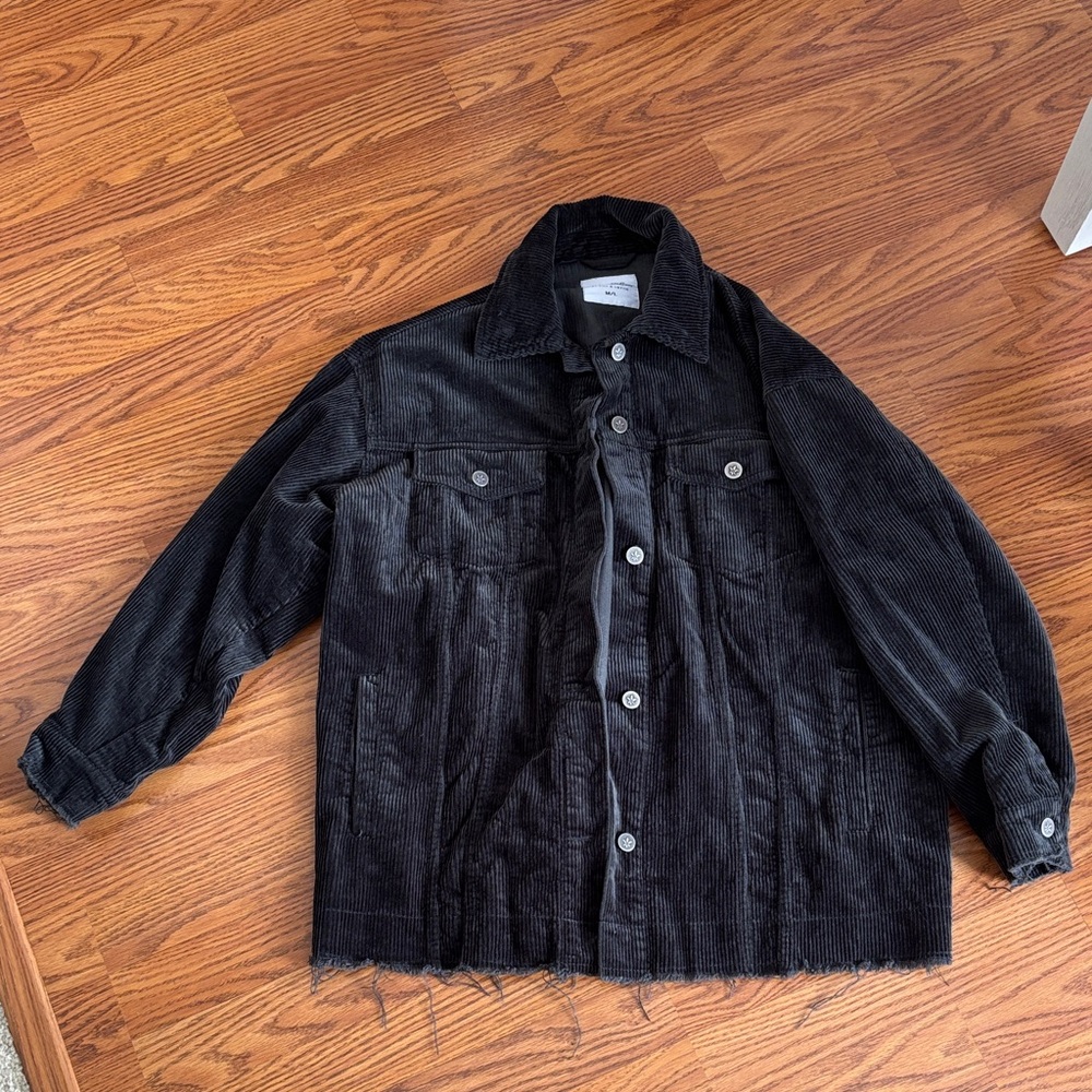 Chelsea DeBoer by Lily & Lottie dark gray-green distressed hem corduroy jacket